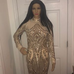 Gold, Calcy sequin mesh Dress
